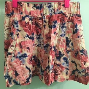 Pink and navy blue floral skirt